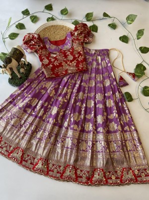 Stylish Design Embroidery Dola Silk Purple Lehenga